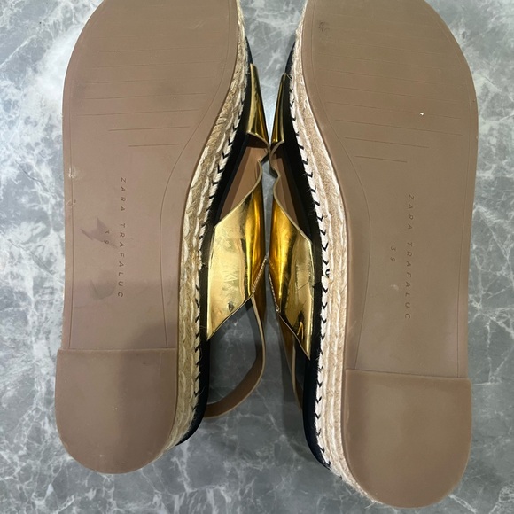 Zara Women Metallic Gold Black Espadrille Platform Sandals Size EU 39/ US 8 - Picture 3 of 5